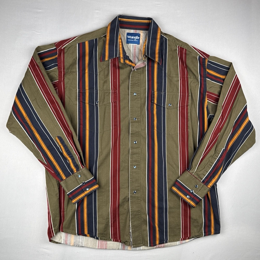 Wrangler Brushpopper Western Shirt Men XL Multicolor Striped Pearl Snap Cowboy